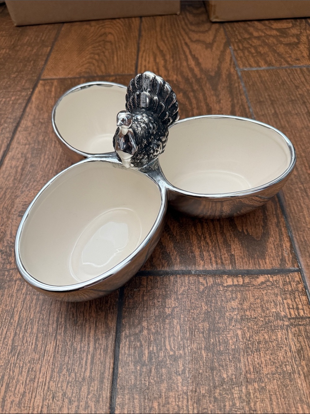 Vintage 2006 Boston Warehouse Silver & Black Turkey Candy Snacks Serving Bowl